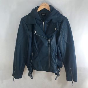 Mod X vegan leather Moto jacket w/ hood XL